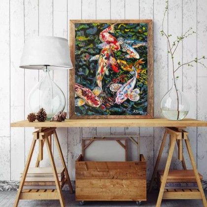 Agnieszka Kumoń - obrazy olejne - Obraz Ryby Koi, 40×50 cm, olej na płótnie, 2023 foto #1