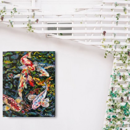 Agnieszka Kumoń - obrazy olejne - Obraz Ryby Koi, 40×50 cm, olej na płótnie, 2023 foto #2