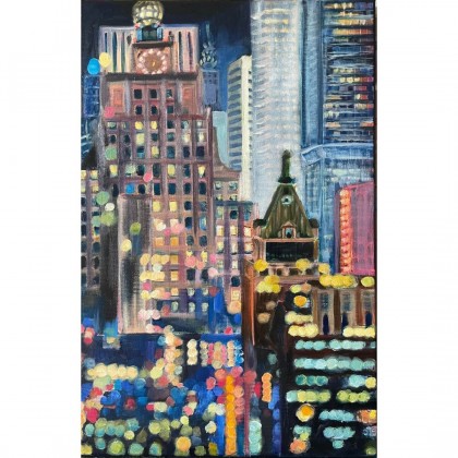 Obraz Światła Nowego Jorku, 40×60 cm, olej na płótnie, 2023, Agnieszka Kumoń, obrazy olejne