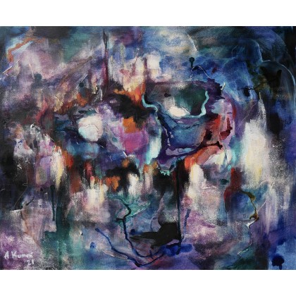 Obraz abstrakcyjny Crystal caves, 60×50 cm, techniki mieszane, Agnieszka Kumoń, obrazy tech. mieszana