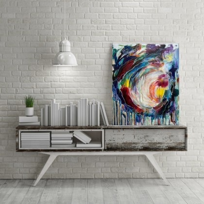 Agnieszka Kumoń - obrazy tech. mieszana - Obraz abstrakcyjny Hole Sun, 60×50 cm, techniki mieszane foto #1