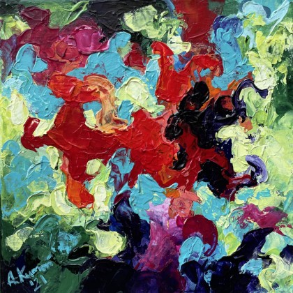 Obraz abstrakcyjny Crowded, 20×20 cm, technika akrylowa, 2021, Agnieszka Kumoń, obrazy akryl