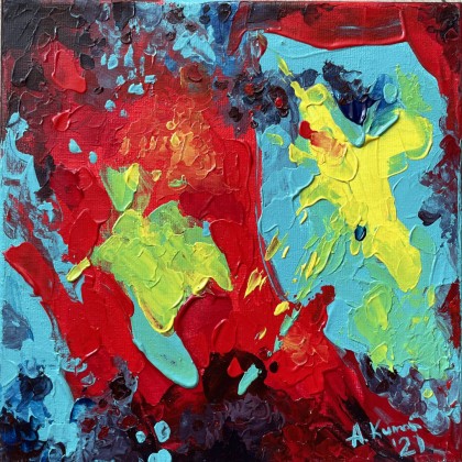 Obraz abstrakcyjny Yin & yang, 20×20 cm, technika akrylowa, 2021, Agnieszka Kumoń, obrazy akryl