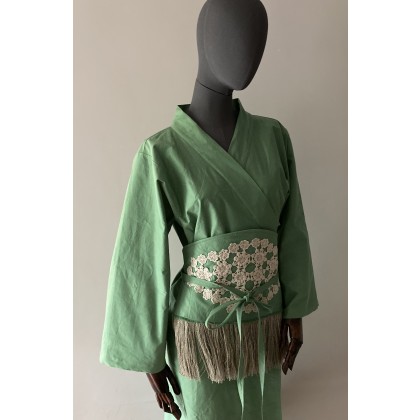 PinPin Joanna Musialska - sukienki letnie - Kimono bawełniane oversize zielone z paskiem. foto #3