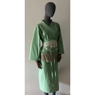 KIMONO BAWEŁNIANE OVERSIZE ZIELONE Z PASKIEM.