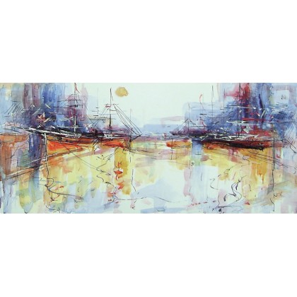 Dariusz Grajek - obrazy akryl - Zatoka z łodziami...... 2 obrazy!! Dyptyk foto #1