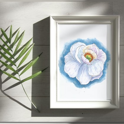 Biały kwiat, Yunona Kucherevska, obrazy akwarela