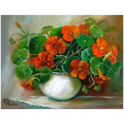 Nasturcje obraz olejny 30-40cm, Grażyna Potocka, obrazy olejne
