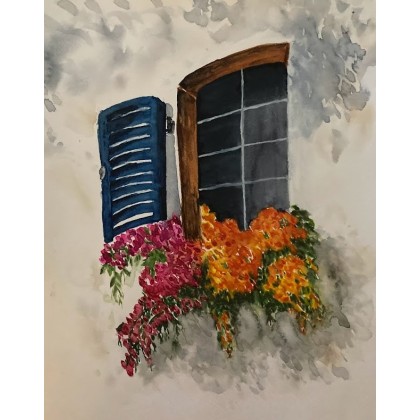 Bohomazy Obrazy - obrazy akwarela - Okno z kwiatami na parapecie 2 foto #1