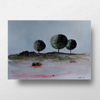 Pejzaż z drzewami -  akwarela, Paulina Lebida, obrazy akwarela