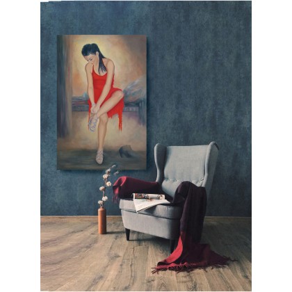 Joanna Tomczyk - obrazy olejne - Kobiecy urok czerwieni, obraz olejny 90 x 60 cm. foto #1