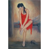Kobiecy urok czerwieni, obraz olejny 90 x 60 cm.