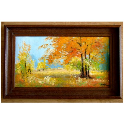 Jesienny blask  obraz olejny w ramie, Grażyna Potocka, obrazy olejne