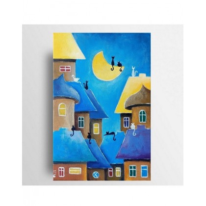 Bajkowe miasteczko kotów-obraz akrylowy 20/30 cm, Paulina Lebida, obrazy akryl