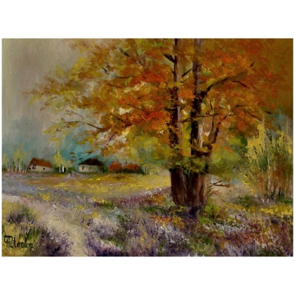 Wrzosy jesienne  obraz olejny 30-40cm, Grażyna Potocka, obrazy olejne