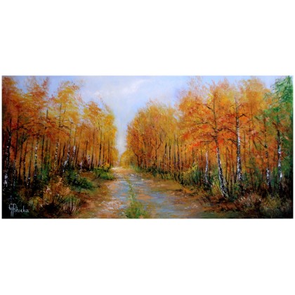 Jesień   obraz olejny 40-81cm, Grażyna Potocka, obrazy olejne