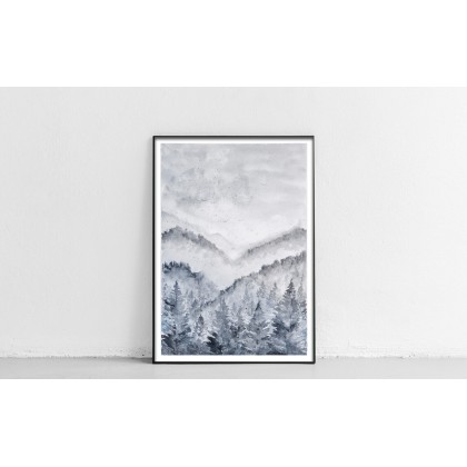 Akwarela 30x40cm. Góry i las I, Małgorzata Domańska ART, obrazy akwarela