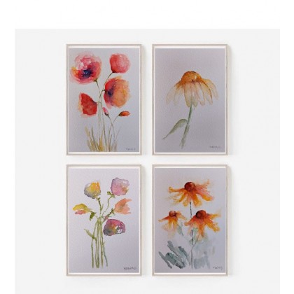 Kwiaty-cztery akwarele, Paulina Lebida, obrazy akwarela