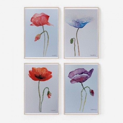 Kwiaty-cztery akwarele, Paulina Lebida, obrazy akwarela