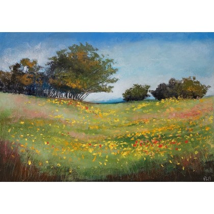 Wiosenna łąka  -praca wykonana pastelami, Paulina Lebida, pastele suche