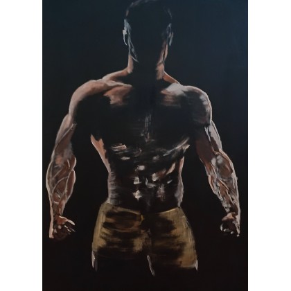 50x70 cm mężczyźni  w ciemności, Wojciech Matuszny, obrazy akryl