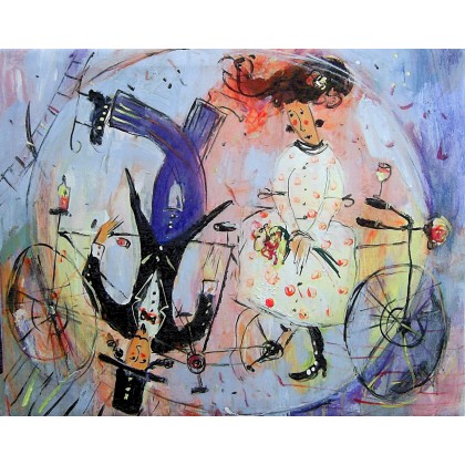 Miłości rowerowe...., Dariusz Grajek, olej + akryl