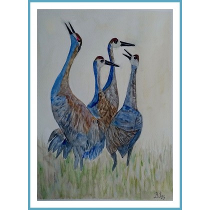 Żurawie. /240x320 mm/, Bogumiła Szufnara, obrazy akwarela