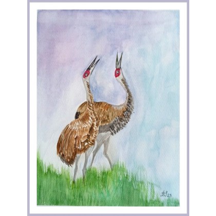 Spacer  żurawi.. /240x320 mm/, Bogumiła Szufnara, obrazy akwarela
