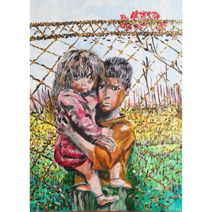 złota siatka 50x70 cm 2020 r., Wojciech Adalberto, obrazy akryl