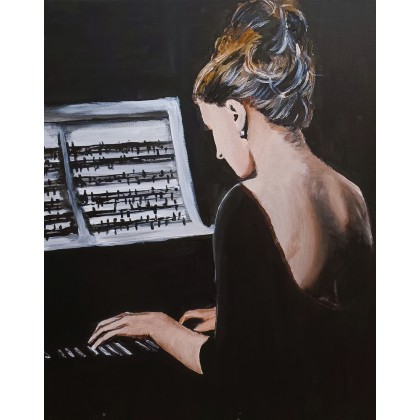 Dziewczyna przy fortepianie, Wojciech Matuszny, obrazy akryl