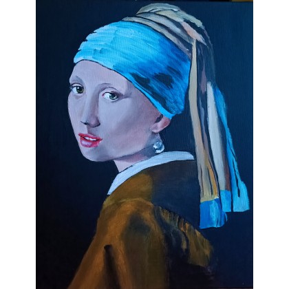 Interpretacja Dziewczyna z perłą Vermeera 40x50 cm, Wojciech Matuszny, obrazy akryl