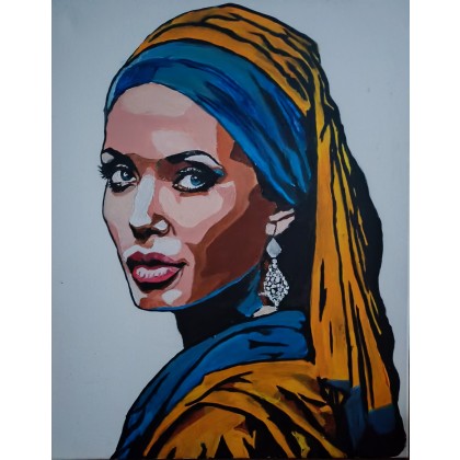 Współczesna Interpretacja Dziewczyna z perłą Vermeera 40x50 cm, Wojciech Adalberto, obrazy akryl
