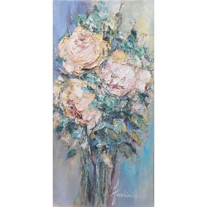 Białe róże, Jolanta Frankiewicz, obrazy olejne