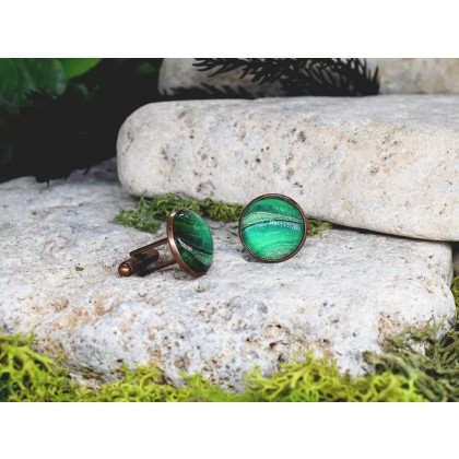 Witchcraft Apparel - biżuteria męska - Miedziane spinki do mankietów koszuli z zielonym oczkiem #26 foto #1