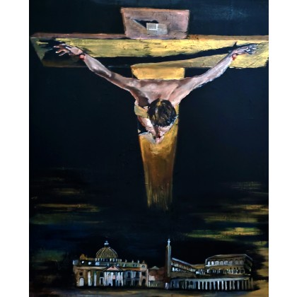 Jezus nad Watykanem 100x80 cm, Wojciech Matuszny, obrazy akryl