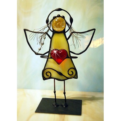 Aniołek witrażowy 3D z sercem, Aleksander Makarski, anioły i aniołki