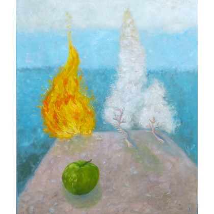 Martwa natura z płomieniem, Elżbieta Goszczycka, obrazy olejne