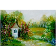 Kapliczka przydrożna w malwach  obraz olejny 30-20cm