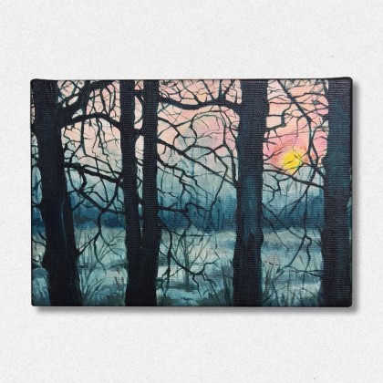 Zimowy wschód słońca - akryl, Joanna Podolska, obrazy akryl