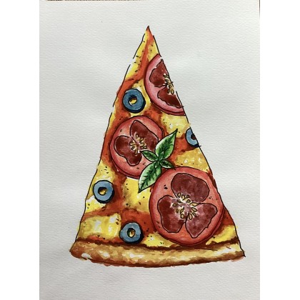 Pizza, Yunona Kucherevska, obrazy akwarela