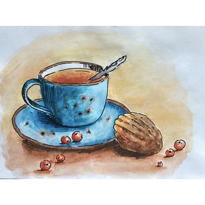 Tea time, Yunona Kucherevska, obrazy akwarela