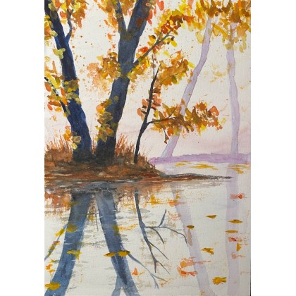 Jesień nad jeziorem 2, Bohomazy Obrazy, obrazy akwarela