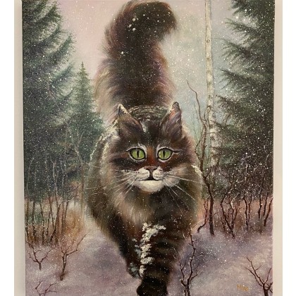 Dziki kot.Pierwszy śnieg., Myroslava Burlaka, obrazy olejne