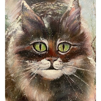 Myroslava Burlaka - obrazy olejne - Dziki kot.Pierwszy śnieg. foto #1