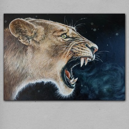 Lwica - olej na podobraziu 50x70 cm, Joanna Podolska, obrazy olejne