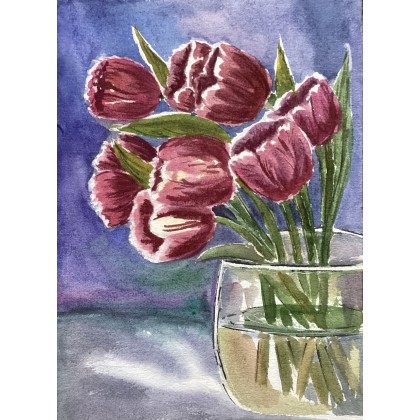 Tulipany, Yunona Kucherevska, obrazy akwarela