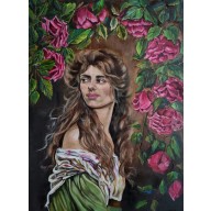Kobieta I, portret, kwiaty, róże