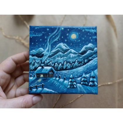 Joanna Podolska - obrazy akryl - Mini zimowy pejzaż 10x10cm foto #1