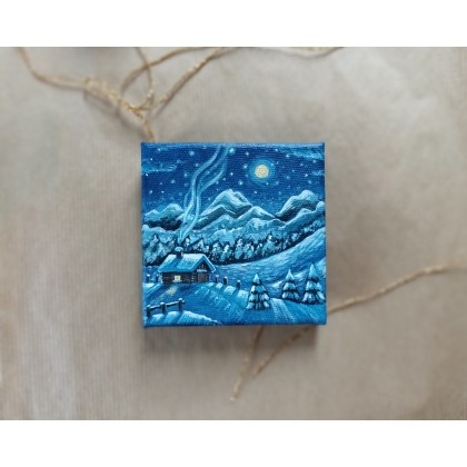 Joanna Podolska - obrazy akryl - Mini zimowy pejzaż 10x10cm foto #3