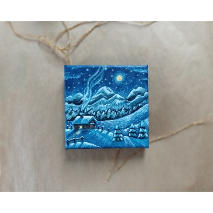 Joanna Podolska - obrazy akryl - Mini zimowy pejzaż 10x10cm foto #3